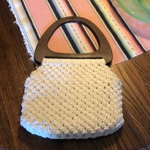 Vintage white crochet handbag oversized handles
